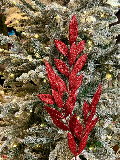 29 Inch Red Glitter Bay Leaf Spray