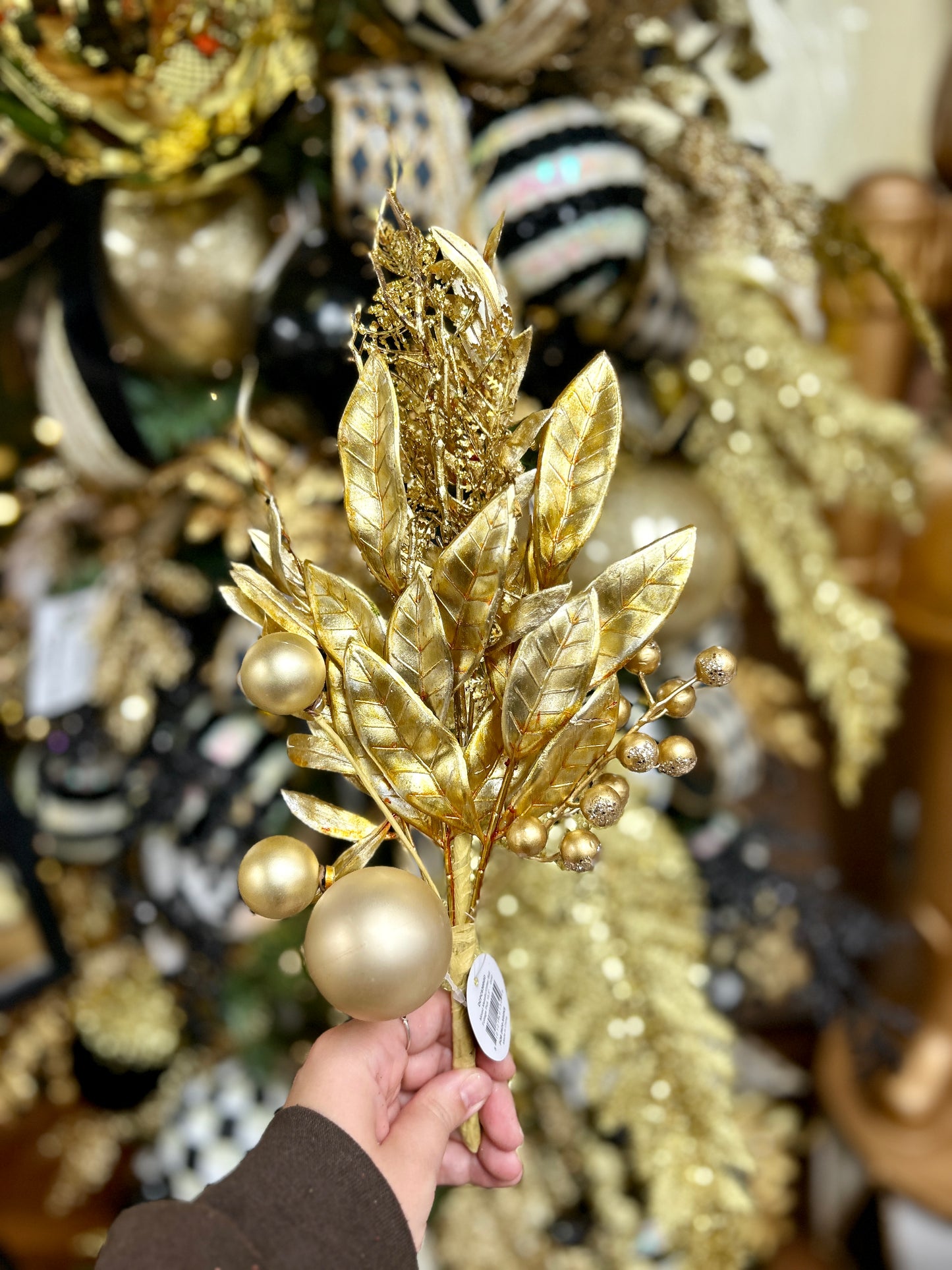 15.5 Inch Gold Mixed Metallic Glitter Ball Foliage Pick