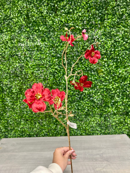 35 Inch Red Metallic Dogwood Spray