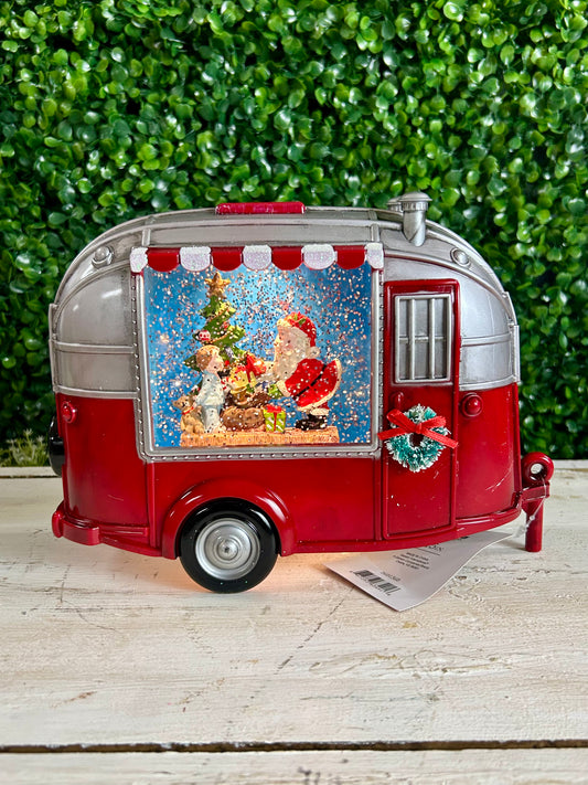 9.25 Inch Lighted Musical Spinning Water Globe Camper With Holiday Figures