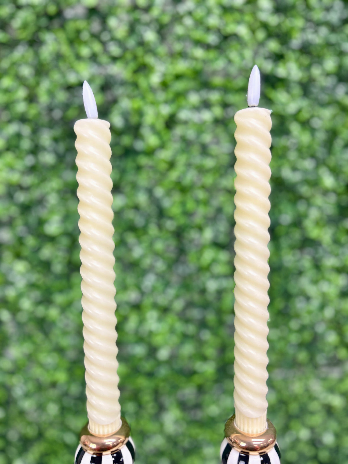 Set Of Two 9.75 Inch Cream Spiral LED Taper Candles