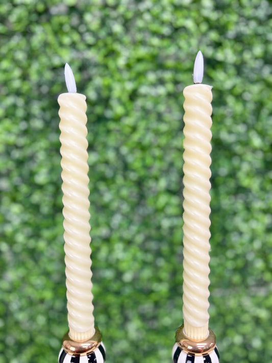 Set Of Two 9.75 Inch Cream Spiral LED Taper Candles