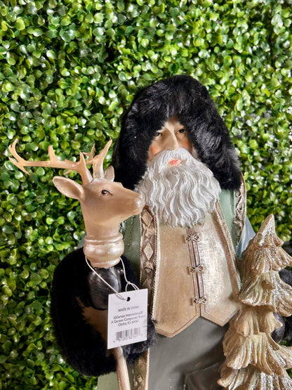 19.7 Inch Resin Santa With Reindeer Staff