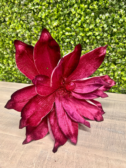 15 Inch Two Tone Plum Moody Velvet Magnolia Stem