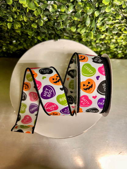 1.5 Inch By 10 Yard Halloween Candy Hearts Ribbon