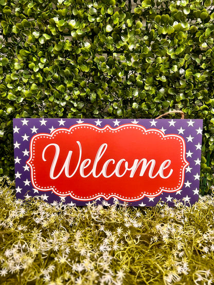 12.5 By 6 Inch Red White And Navy Patriotic Welcome Sign