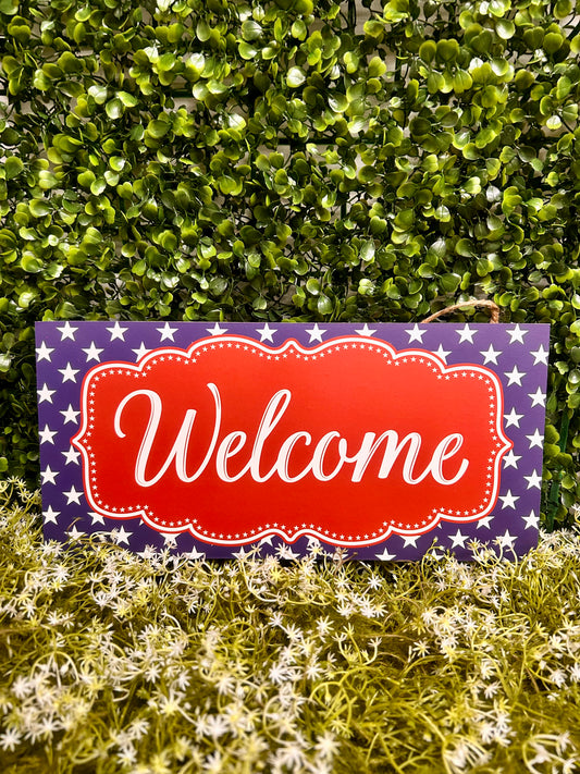 12.5 By 6 Inch Red White And Navy Patriotic Welcome Sign