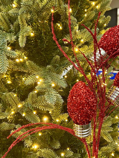 28 Inch Red Tinsel Bulb Spray