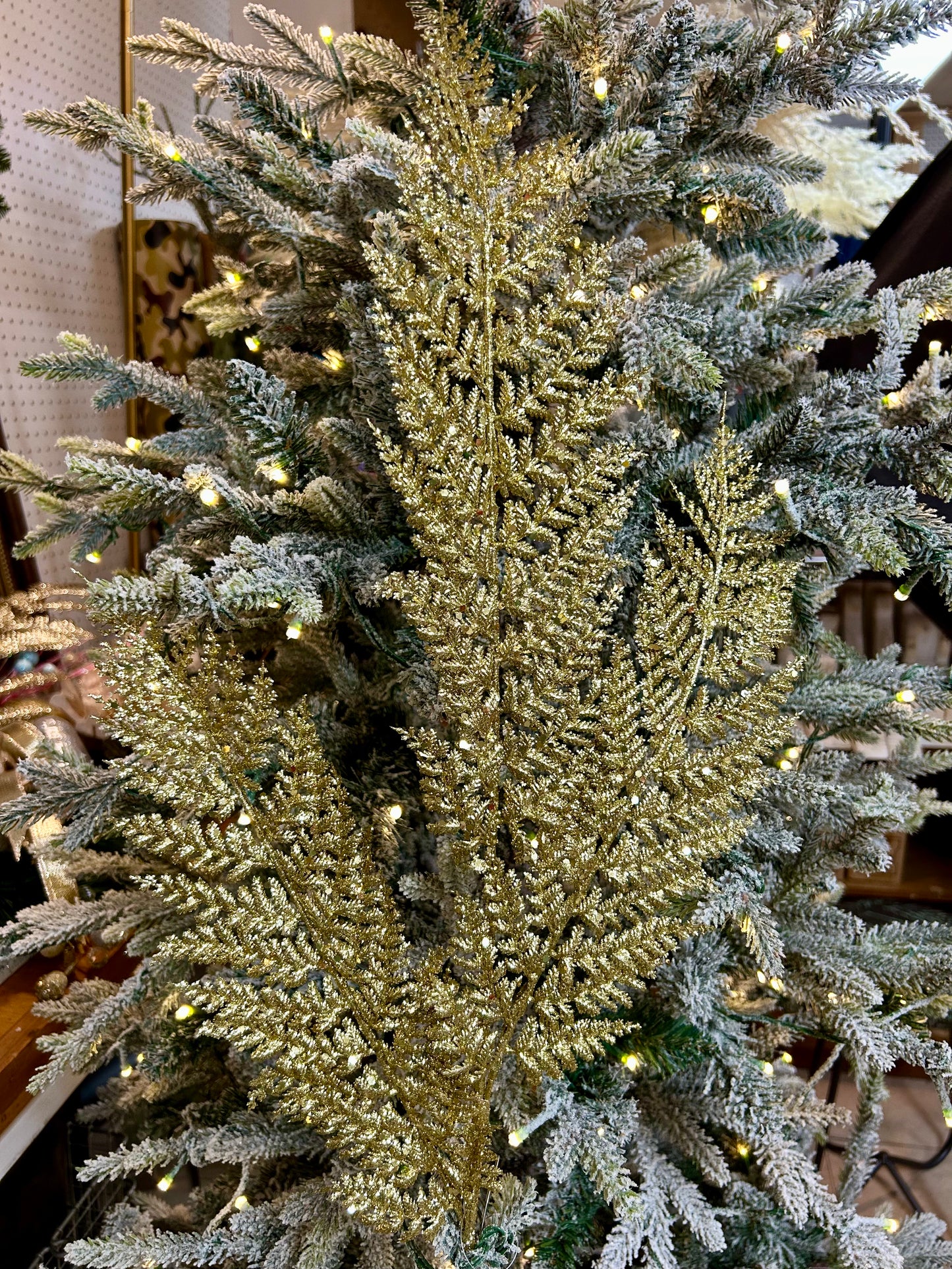 32 Inch Gold Shimmery Glitter Fern Spray