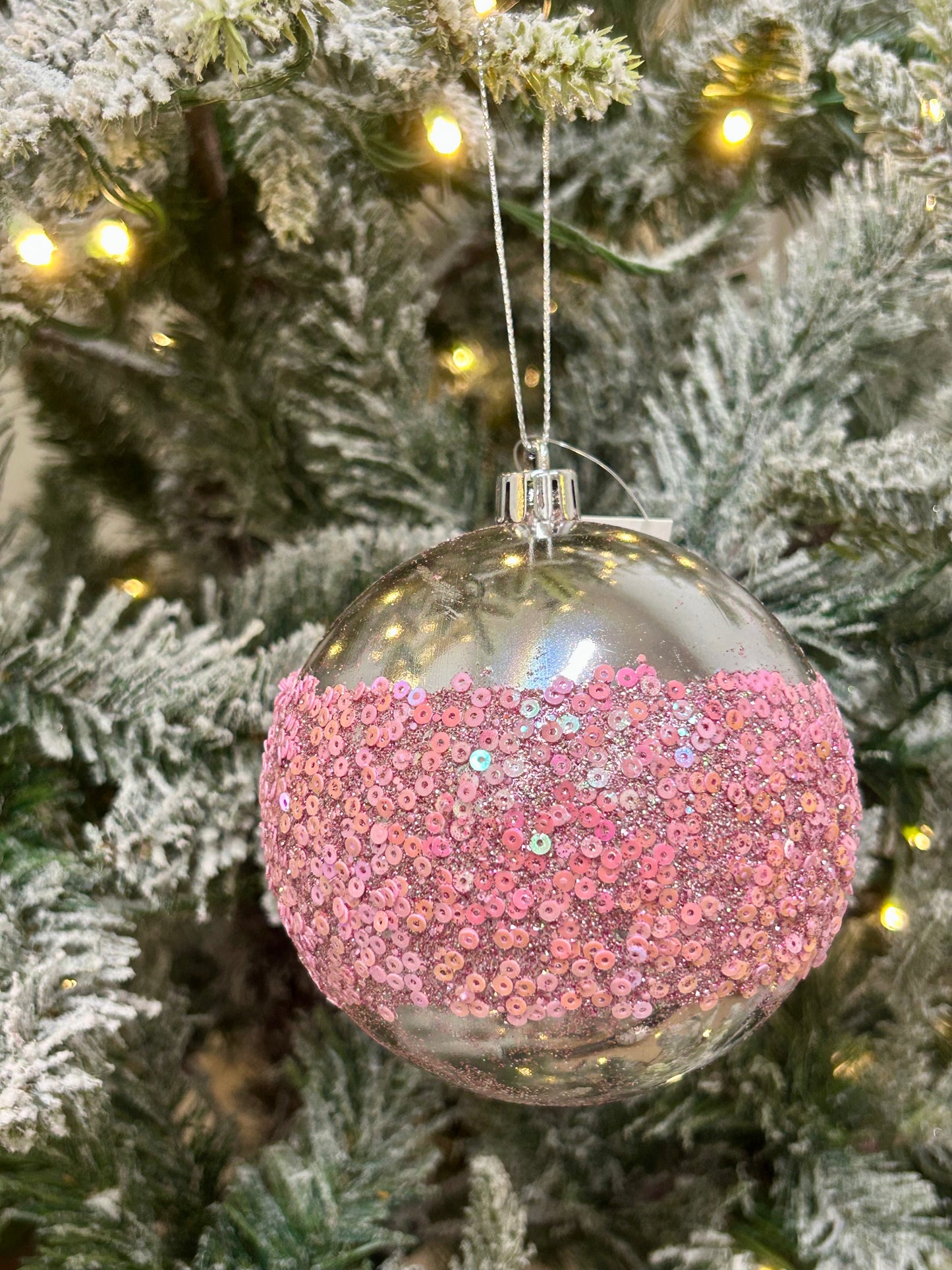 4 Inch Pink Sequin Ball Ornament