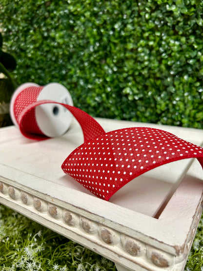 2.5 Inch By 10 Yard Red And White Raised Swiss Dots On Royal Ribbon