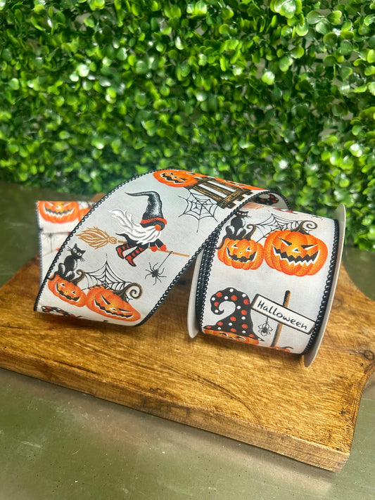 2.5 Inch By 10 Yard Halloween Pumpkin And Gnome Witches Ribbon