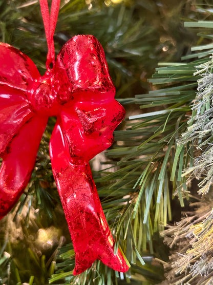 4.25 Red Plastic Hanging Bow Ornament