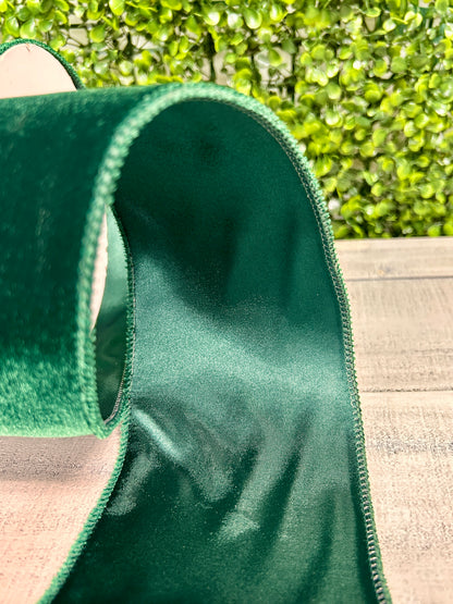 4 Inch By 10 Yard Hunter Green Deluxe Velvet With Satin Backing Ribbon