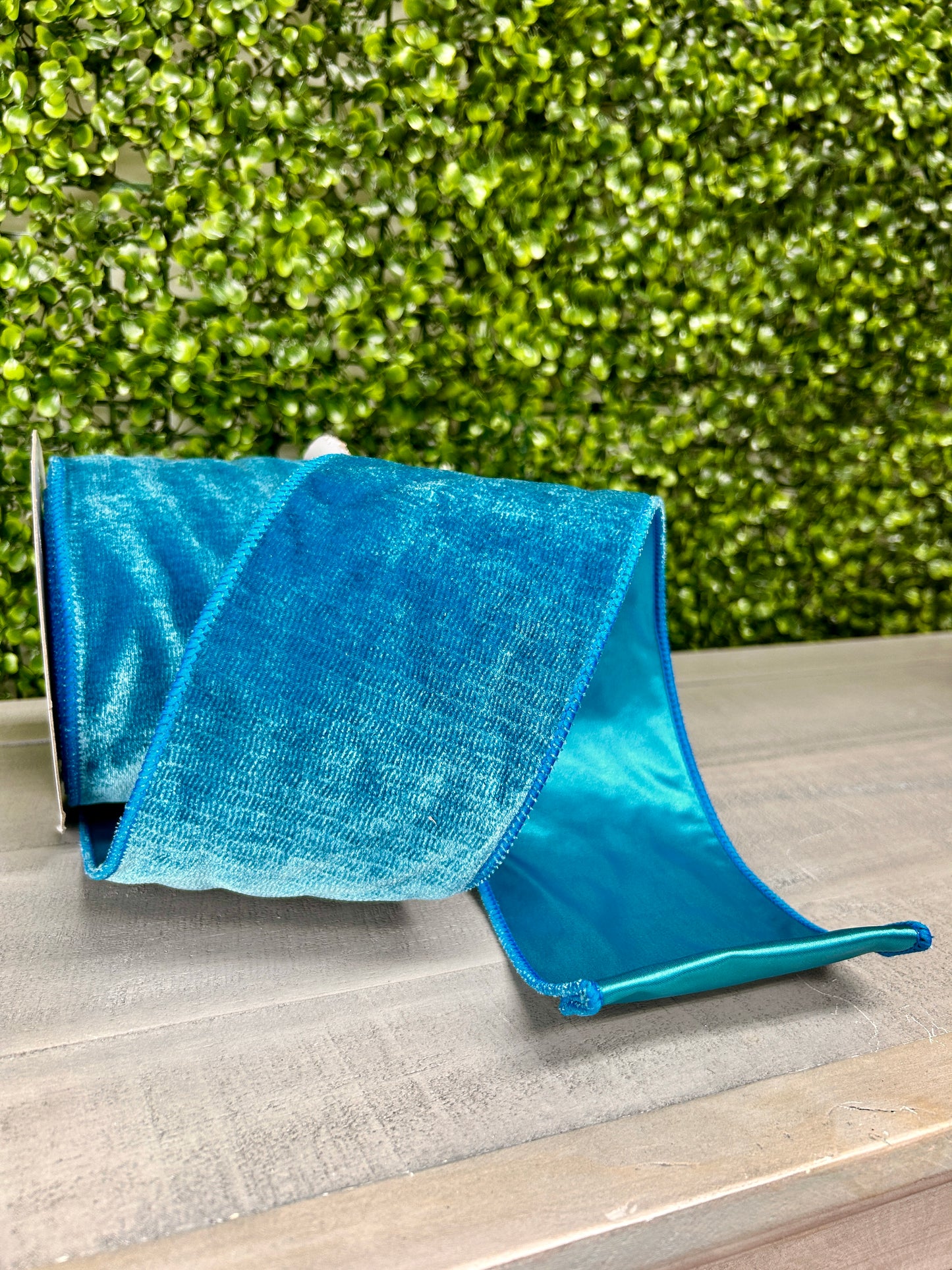 4 Inch By 10 Yard Teal Deluxe Velvet With Satin Backing Ribbon