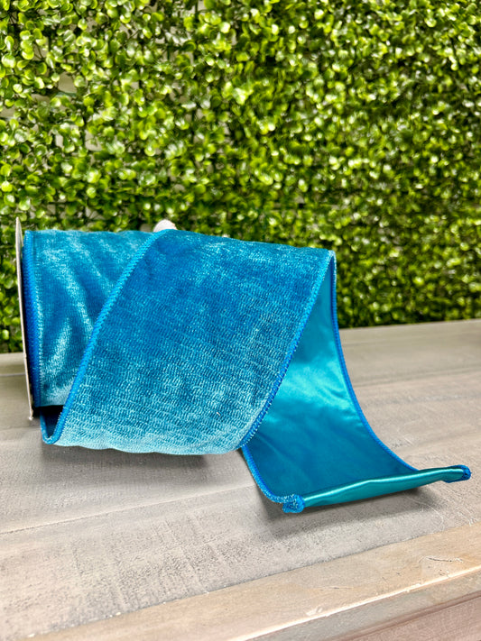 4 Inch By 10 Yard Teal Deluxe Velvet With Satin Backing Ribbon