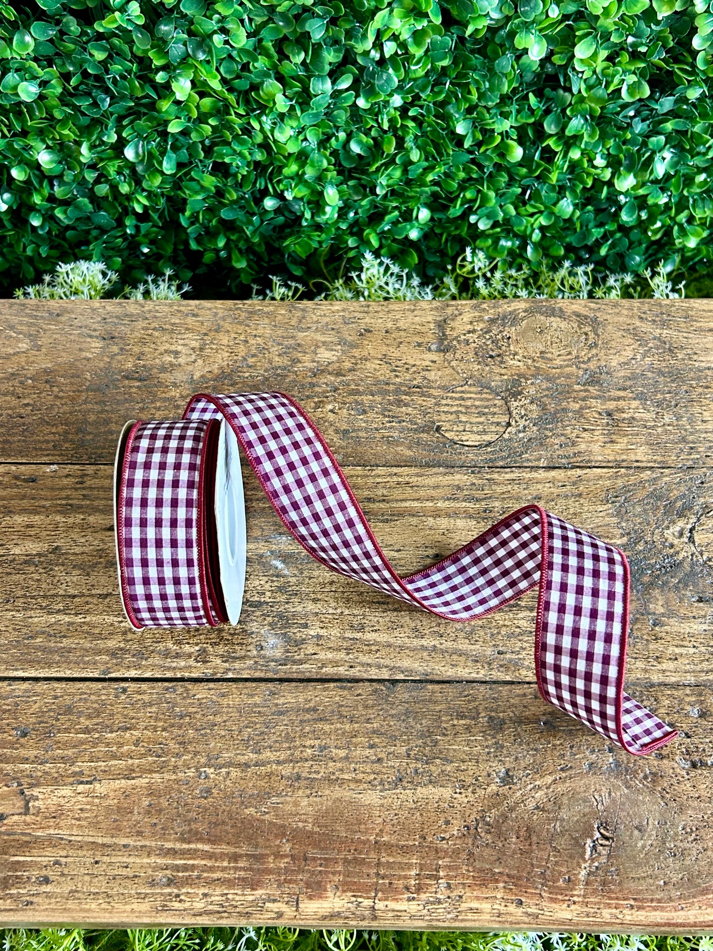 1.5 Inch By 10 Yard Wine Gingham Check Ribbon