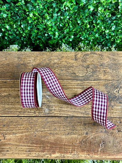 1.5 Inch By 10 Yard Wine Gingham Check Ribbon