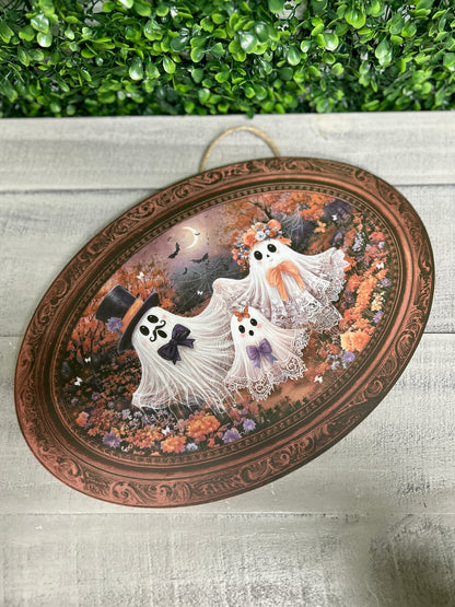 13 Inch Oval Ghost Family Portrait Wood Sign