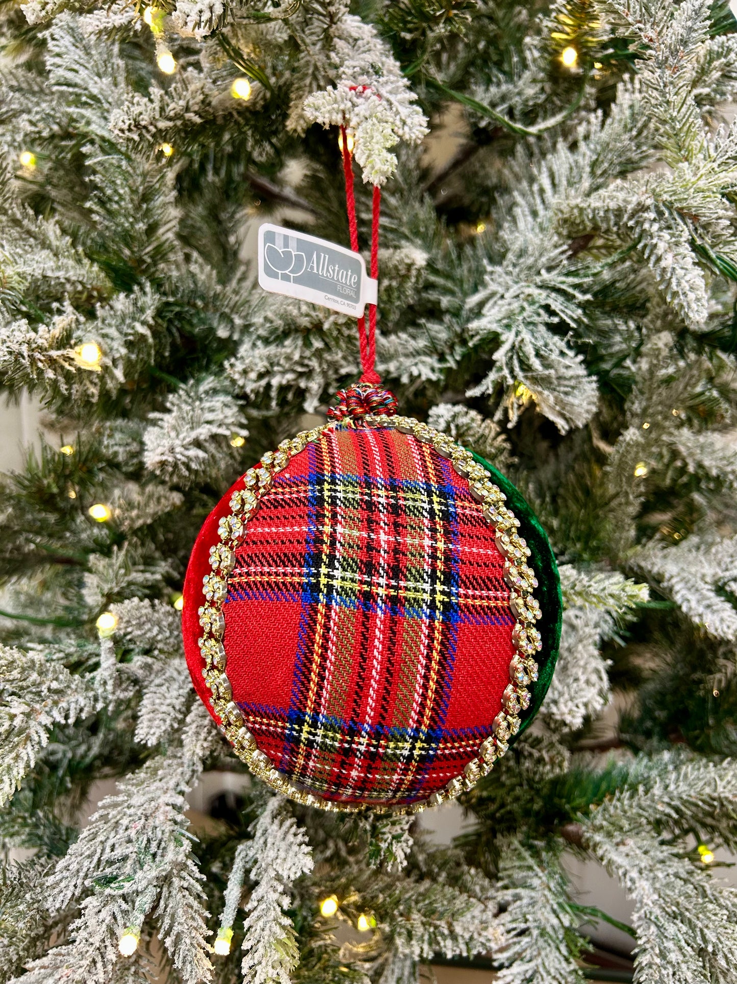 6 Inch Diamond Plaid Velvet Ball Ornament