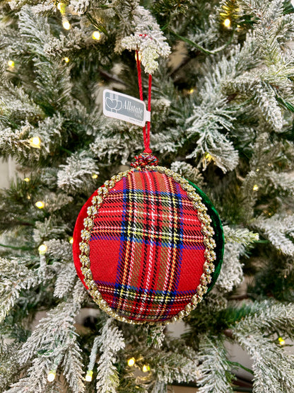 6 Inch Diamond Plaid Velvet Ball Ornament