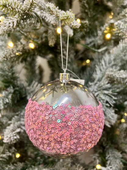 4 Inch Pink Sequin Ball Ornament