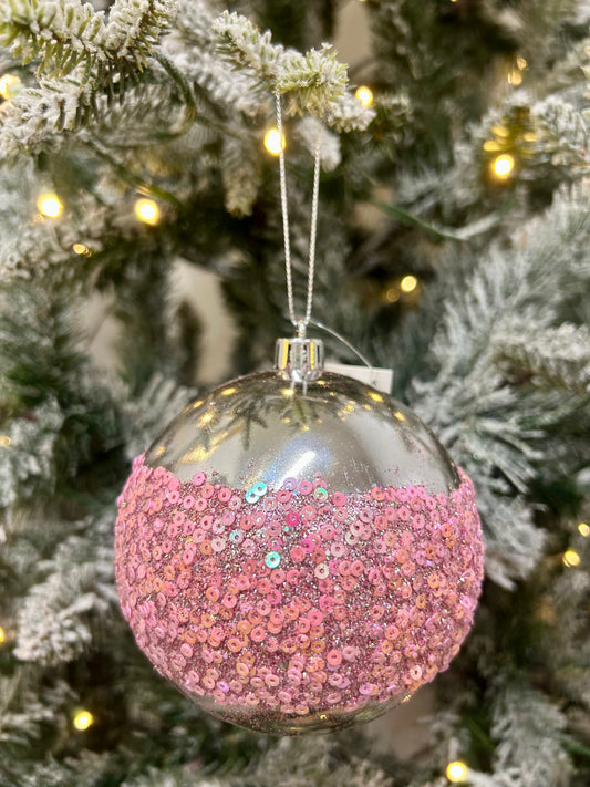 4 Inch Pink Sequin Ball Ornament