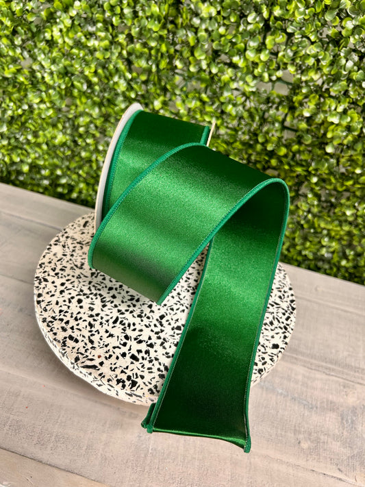 2.5 Inch By 10 Yard Emerald Green Satin Fused Ribbon