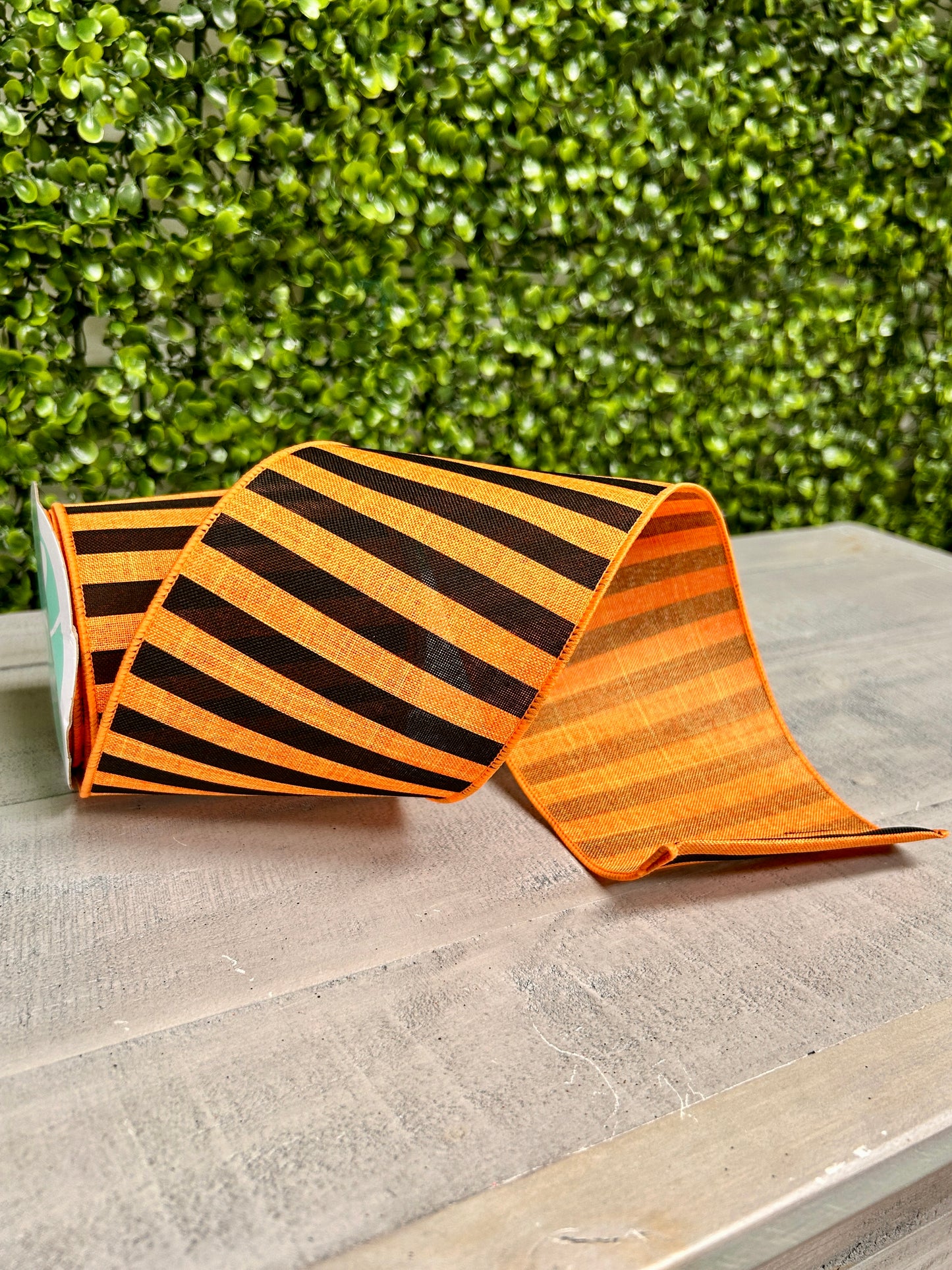 4 Inch By 10 Yard Orange And Black Medium Horizontal Stripe On Royal Ribbon