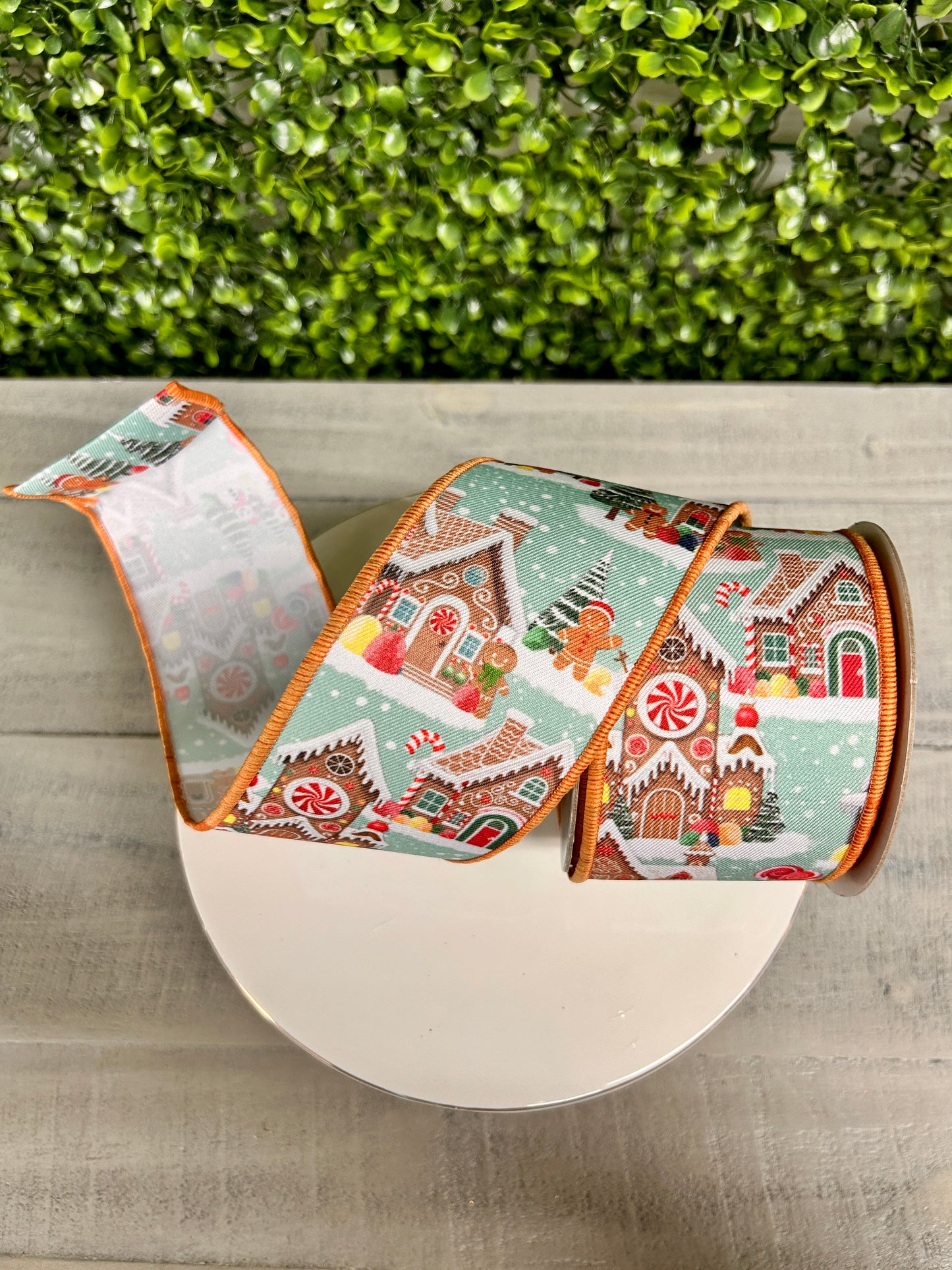 2.5 Inch By 10 Yard Light Blue Gingerbread Village Ribbon