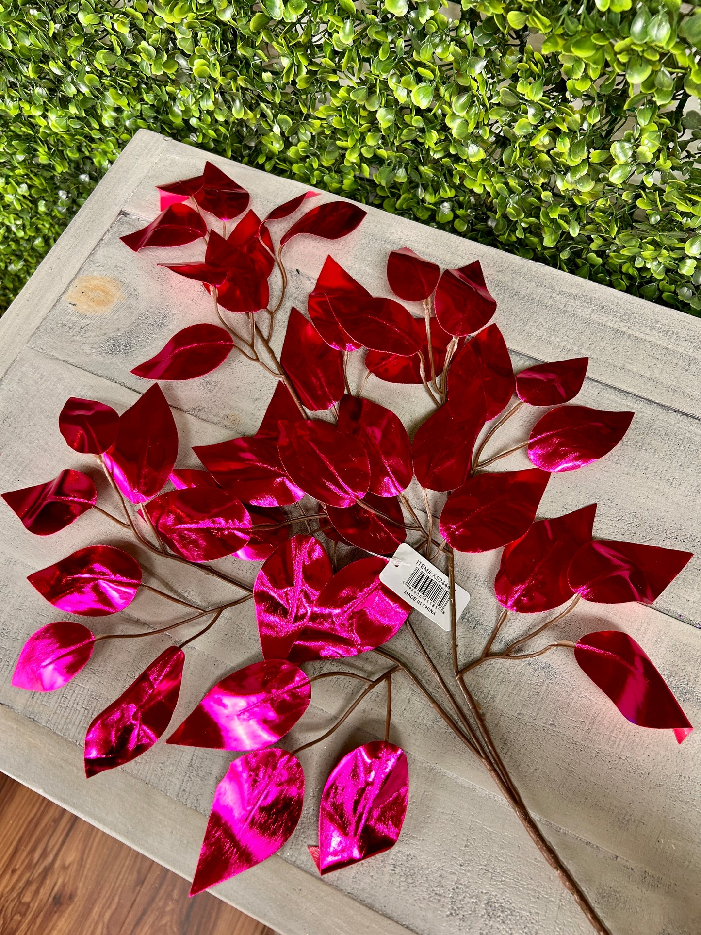 23 Inch Hot Pink Metallic Ficus Spray