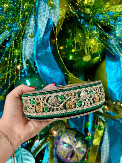 1.5 Inch By 10 Yard Emerald Green Metallic Dupioni Jewel Ribbon