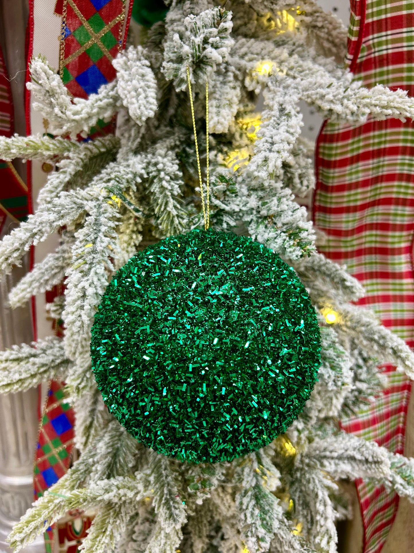 5 Inch Emerald Green Foil Glitter Ball Ornament