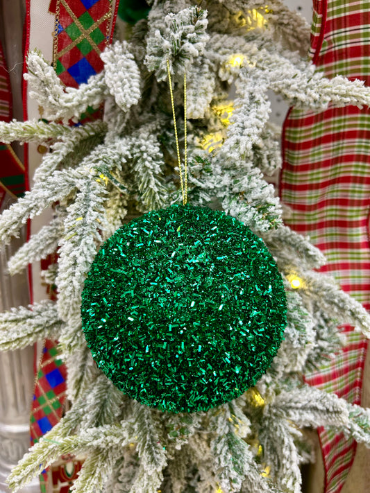 5 Inch Emerald Green Foil Glitter Ball Ornament