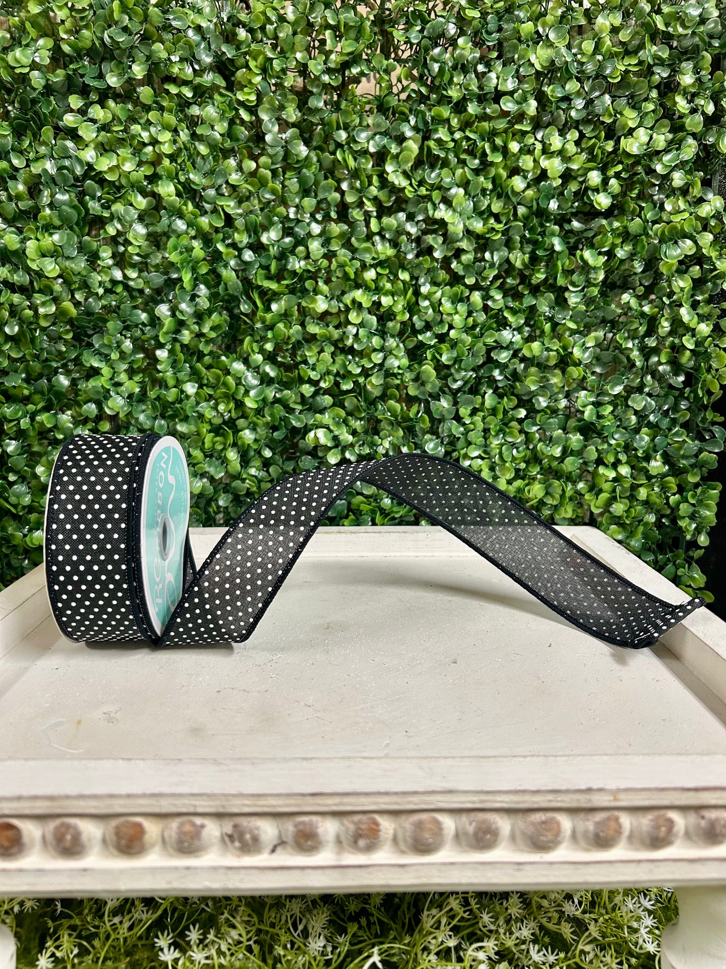 1.5 Inch By 10 Yard Black And White Raised Swiss Dots On Royal Ribbon