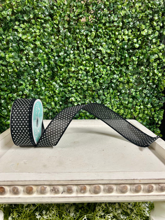 1.5 Inch By 10 Yard Black And White Raised Swiss Dots On Royal Ribbon