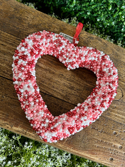 9.5 Inch White Pink And Red Glittered Heart Ornament