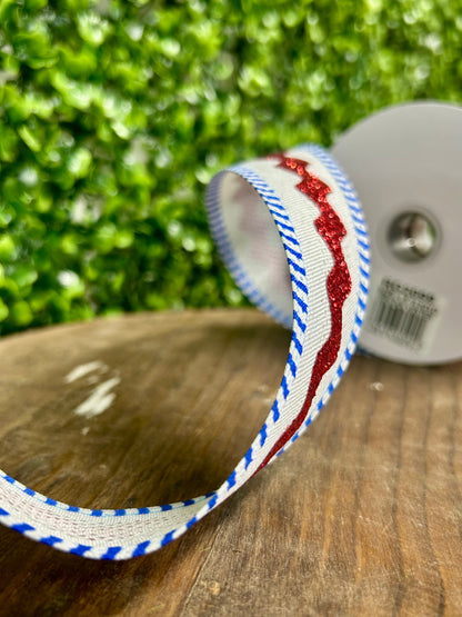1.5 Inch By 10 Yard Red White And Blue Royal Burlap Ric Rac And Stripe Ribbon