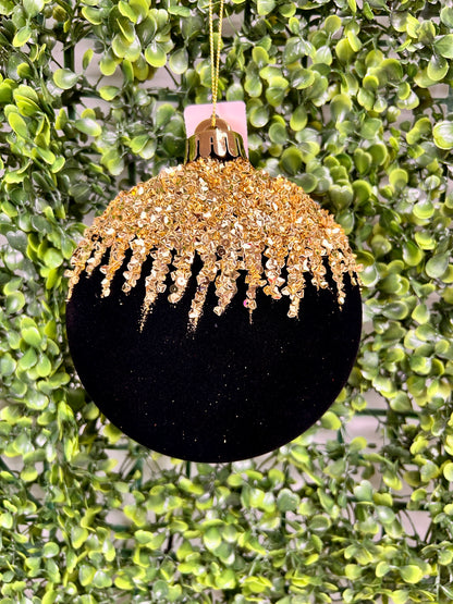 4.75 Inch Black And Gold Flocked Sequin 2D Ball Ornament