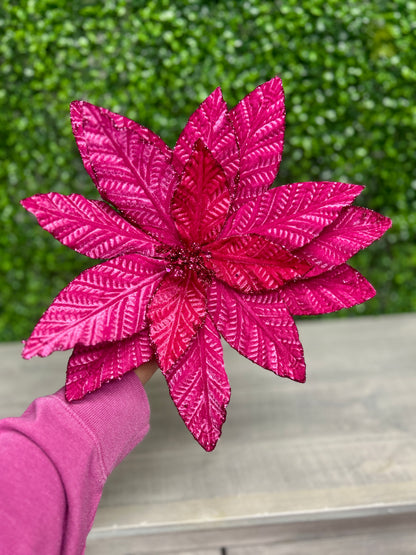 20.5 Inch Dark Pink Poinsettia Stem