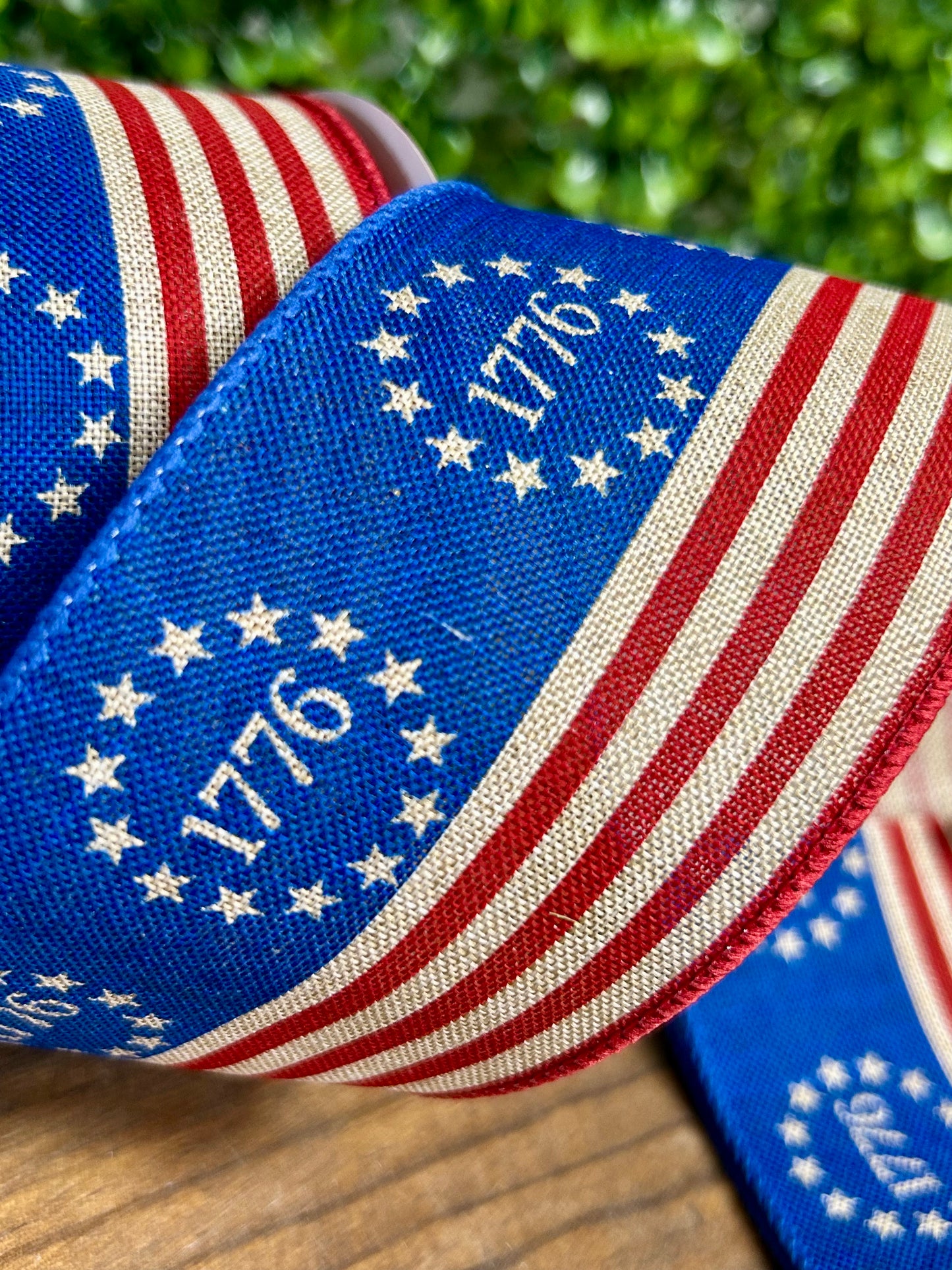2.5 Inch By 10 Yard Natural Red And Blue 1776 Stars And Stripes Ribbon