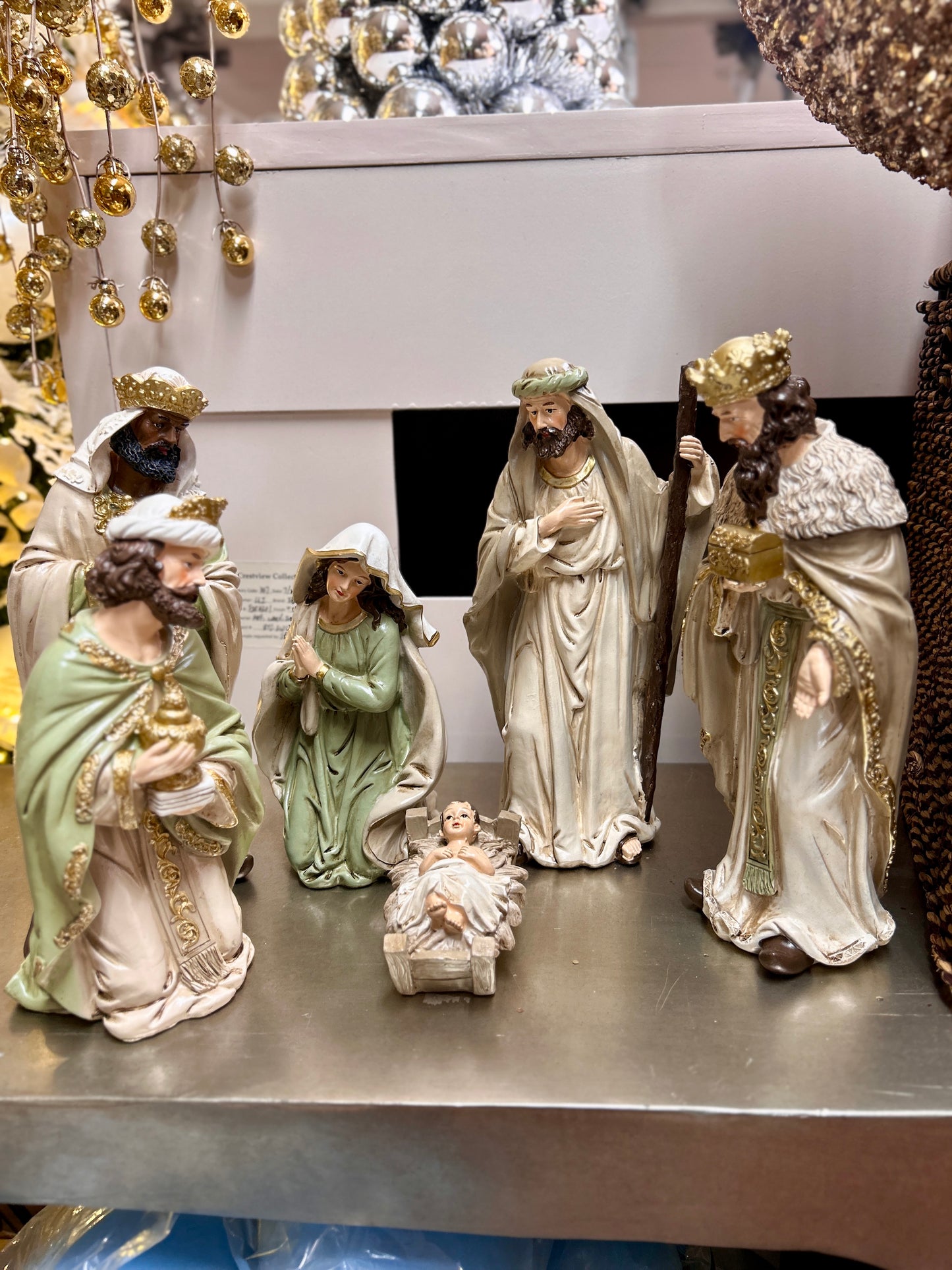 Sage And Cream Resin Six Piece Nativity Set