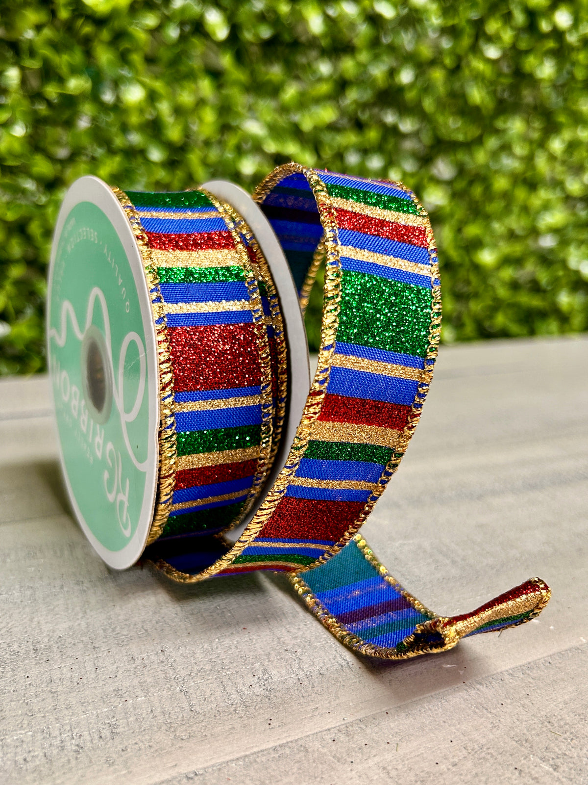 7/8 Inch By 10 Yard Royal Blue Red And Emerald Horizontal Stripe Ribbon