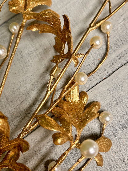 33 Inch Pearl Metallic Leaf Spray