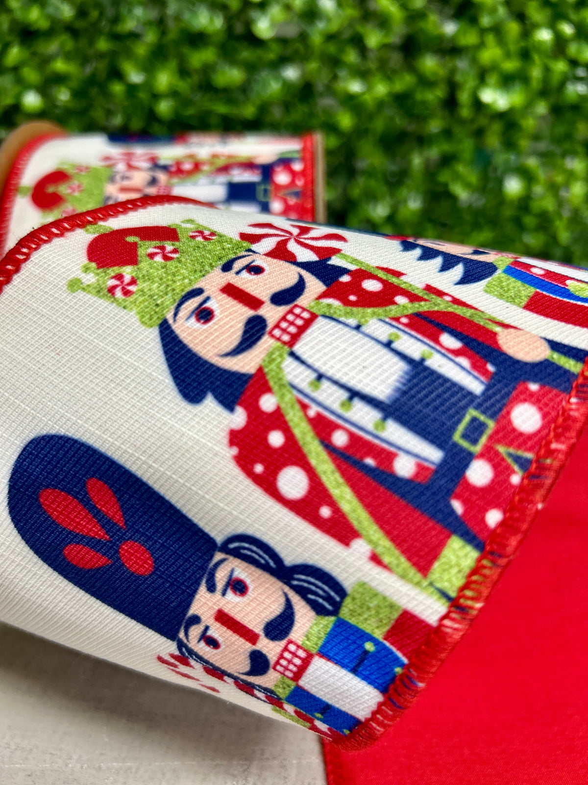 4 Inch By 10 Yard Printed Nutcracker With Red Backing Ribbon