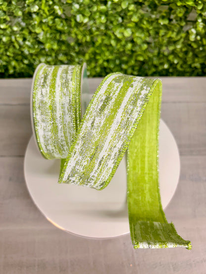 1.5 Inch By 10 Yard Lime And Silver Glitter Metallic Streaks Ribbon