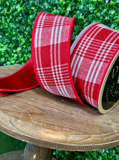 2.5 Inch By 10 Yard Red And White Three Stripe Check Fused Ribbon
