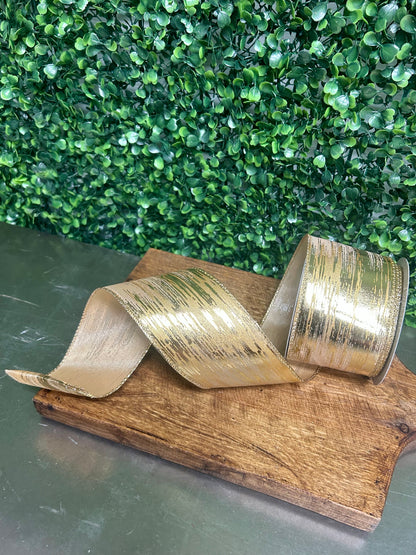 2.5 Inch By 10 Yard Champagne And Gold Metallic Streak Ribbon