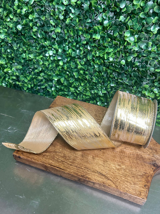 2.5 Inch By 10 Yard Champagne And Gold Metallic Streak Ribbon