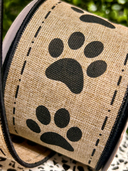 2.5 Inch By 10 Yards Paw Prints On Royal Ribbon